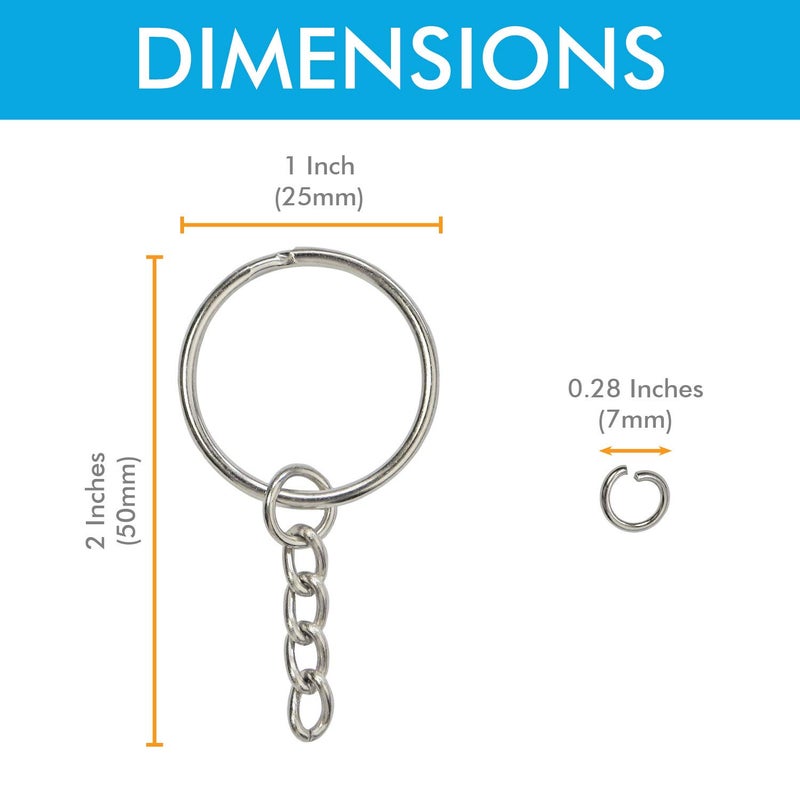 Millennial Essentials Split Key Ring with Chain, Open Jump Ring and Screw Eye Pins 1 Inch Key Chain Nickel Plated Silver 120pcs Bulk for Crafts - Image 3